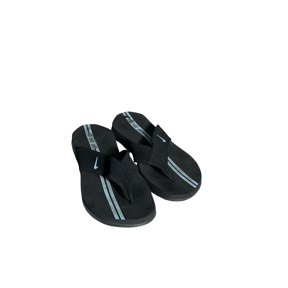 Nike Womens Flip Flops Black Light Blue Floral Stripe Sandals 310896-041 Size 7 - Picture 4 of 12